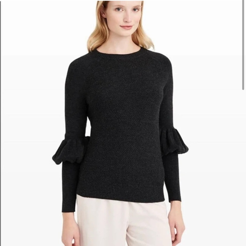 Club Monaco Women Puff Sleeve 100% Merino Wool Sweater Gray charcoal Size Small